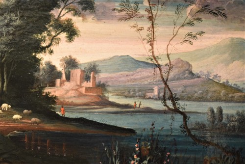 Tableaux et dessins Tableaux XVIIe siècle - Paysage fantastique "Capriccio" école Flamande du XVIIe siècle